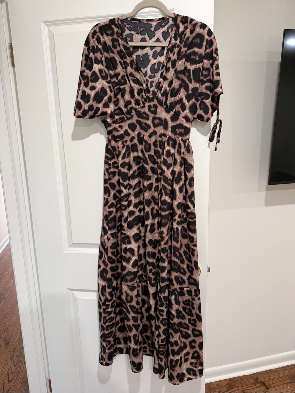 Leopard Print V-Neck Maxi Dress in Brown